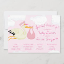 Speciell leverans! Rosa Stork Baby Shower