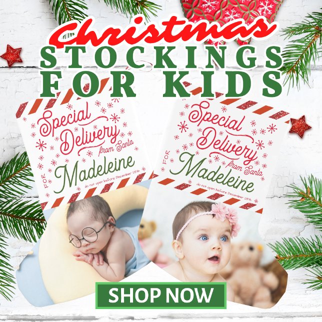 Speciell Leverans Santa Lägg till bild Namn Baby S Liten Julstrumpa (Special Delivery from Santa: Christmas Stockings for Kids and Toddlers with Custom Name and Photo)