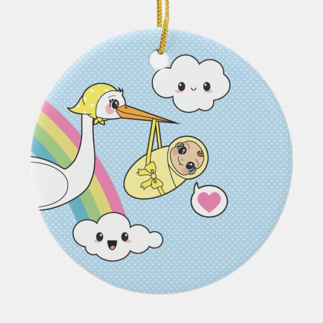 Speciell leverans - Stork & baby Julgransprydnad Keramik (Framsidan)