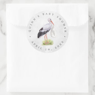 Speciell leverans   Stork Baby Shower Favor-kliste Runt Klistermärke