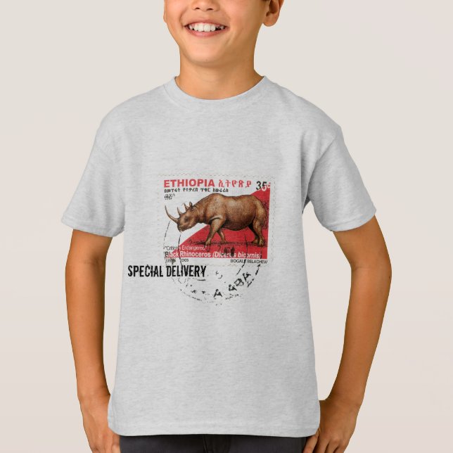 Speciell leverans - svart noshörningfrimärke för t shirt (Framsida)