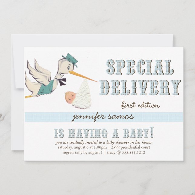 Speciell Leverans - Vintage Stork Inbjudningar (Framsida)