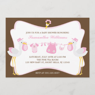 Speciell leveransbaby shower för rosa Storks Inbjudningar
