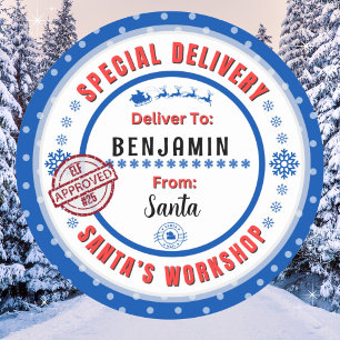 Speciell leveransetikett från Santa till Child Gif Runt Klistermärke