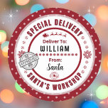 Speciell leveransetikett från Santa till Child Pre Runt Klistermärke<br><div class="desc">*** Rekommendera 3-tumsmärken för denna vackra och söta Till- och Från-speciella leverans från julklapp-märkrn. Det är också enklare att skriva på avslutat Matte.*** Gör så att julklapparna syns med dessa färgstarka och personlig etiketter på roligten. Utformningen har ett Speciellt leveranstema från Santa's Workshop vid Nordpolen. Fyll med ett godkännande frimärke...</div>