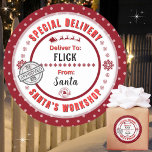 Speciell leveransetikett Santa to Child Red Gift Runt Klistermärke<br><div class="desc">*** Rekommendera 3-tumsmärken för denna vackra och söta Till- och Från speciell leverans från julklapp-märkrn. Det är också enklare att skriva på avslutat Matte.*** Dina julklappar i barnen ser episka ut med dessa roligt-, färgstarka och personlig-etiketter. Utformningen har ett Speciellt leveranstema som är rakt från Santa's Workshop i Nordpolen; komplett...</div>