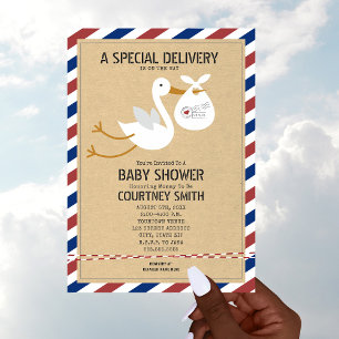 Speciell leveransstork för Luft Mail Unisex Baby S Inbjudningar