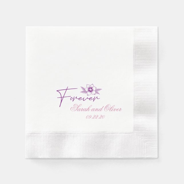 Speciell Lila Pur Bröllop Blommigt Pappersservett (Framsidan)
