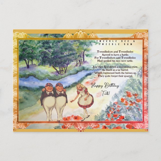 Speciell Looking Glass Tweetle Dee Dum Sång  Vykort (Framsida)