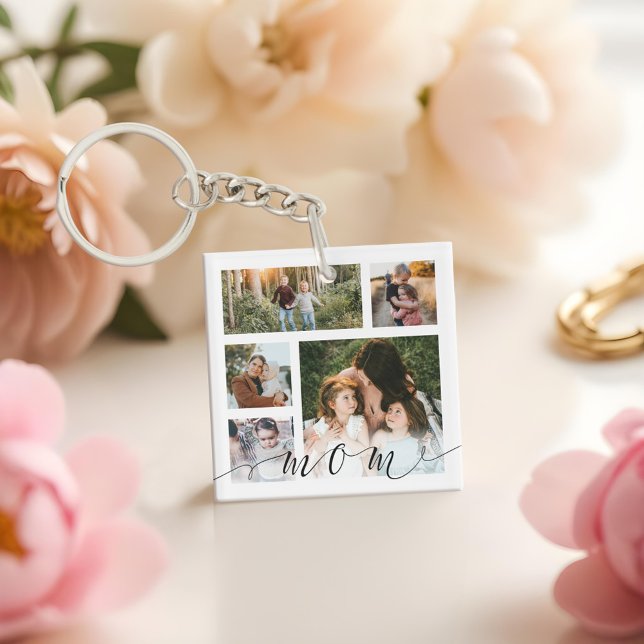 Speciell meddelandenyckel för mamma-familjens foto (Mom Family Photo Collage Special Message Keepsake Keychain)