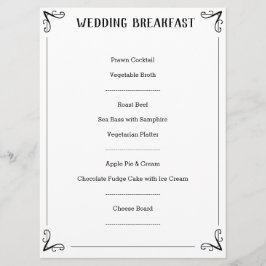 Speciell menybeskrivning för bröllop. meny