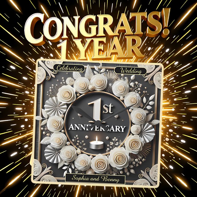 speciell milstolpe för första årsdagen fyrkantig klocka (Skapare uppladdad)