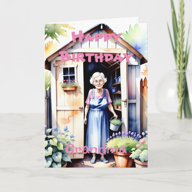 Speciell mormor Cute Garden Flower Shed Birthday Kort (Framsida)