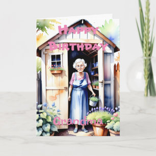 Speciell mormor Cute Garden Flower Shed Birthday Kort