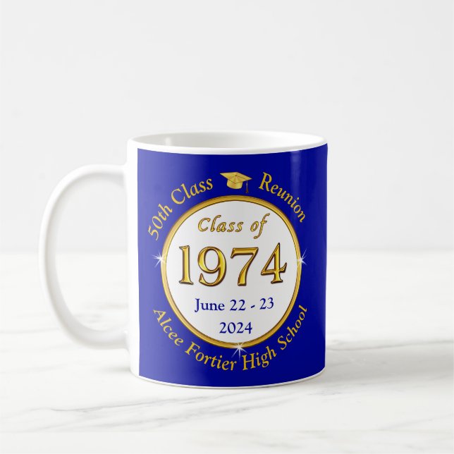 Speciell order Blue, White, Guld, Class Reunion Mu Kaffemugg (Vänster)