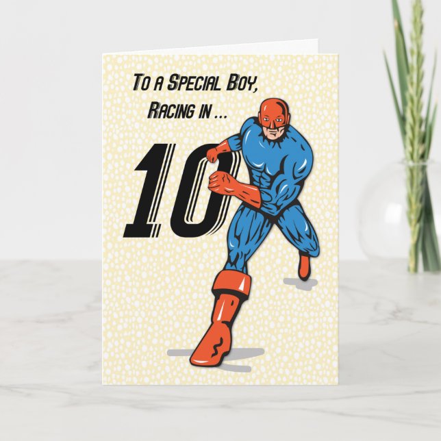 Speciell pojke 10-årsdag Superhjälte Kort (Framsida)