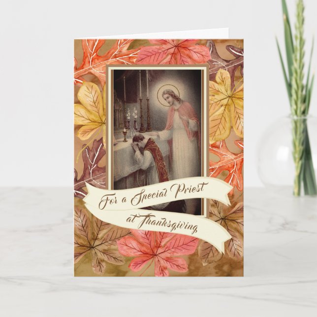 Speciell PriestThanksgiving höst löv Helgkort (Framsida)