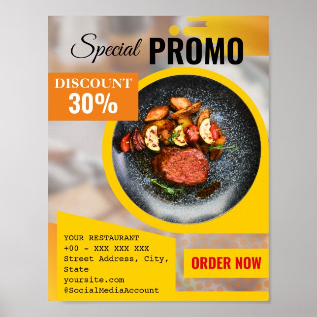 Speciell promorestauranmatning med rabatt poster (Framsidan)