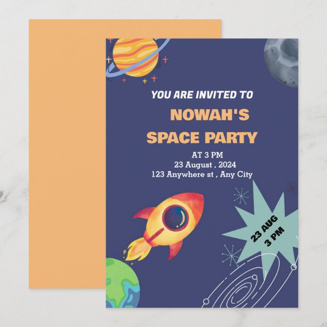 Speciell rymd party för firandefödelsedag inbjudningar (Fram/baksida)