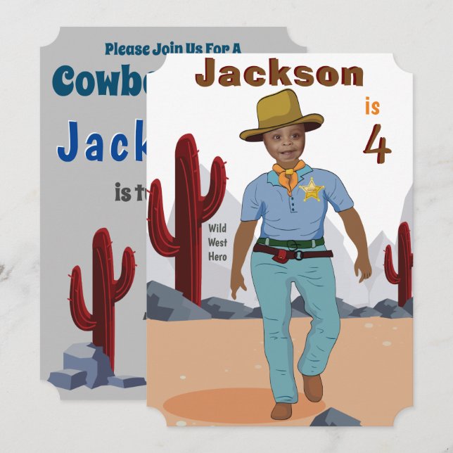Speciell sheriff Cowboyfotomall för barn Inbjudningar (Fram/baksida)