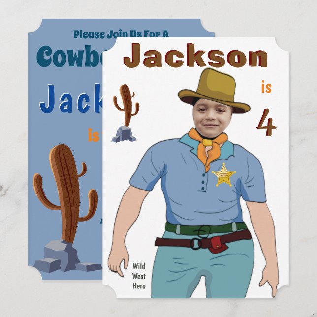 Speciell sheriff Kids Cowboy Original Photo Inbjudningar (Fram/baksida)
