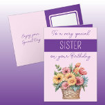 Speciell Sister gerbera lila rosa födelsedag Kort<br><div class="desc">Fira din systers speciella dag med en pulserande bukett av Gerbera daisy,  symbolisera glädje,  kärlek och vänskap! Dessa glada blommor är perfektens sätt att visa hur mycket hon elak till dig. Anpassa ditt födelsedagskort med ett uppriktigt meddelande. Rosa/Lila</div>