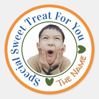 Speciell Söt Gods För Dig Foto Namn Orange Runt Klistermärke