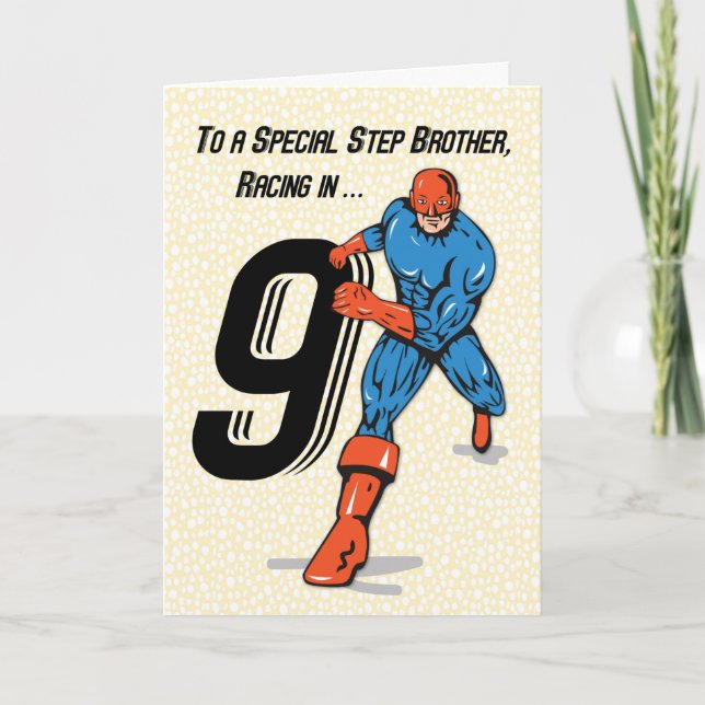 Speciell styvbror 9-årsdag Superhjälte Kort (Framsida)