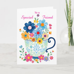 Speciell vän Teacup & blomma Födelsedag Kort