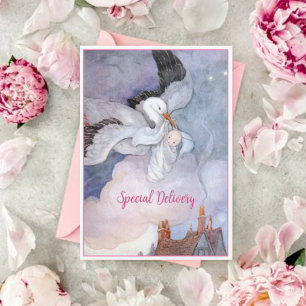 Speciell vintage Stork Baby Shower Inbjudningar