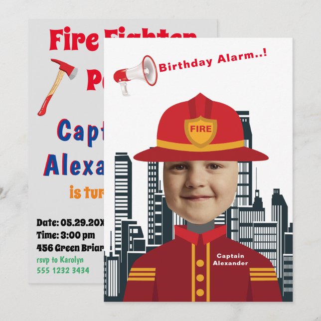 Speciella Barns födelsedag Fantastisk Firefighter Inbjudningar (Fram/baksida)