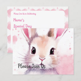 Speciella dagen för fluffy rosa bunny inbjudan vykort