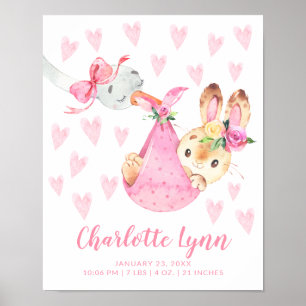 Speciella Delivery Stork Bunny Baby-födelsestattar Poster