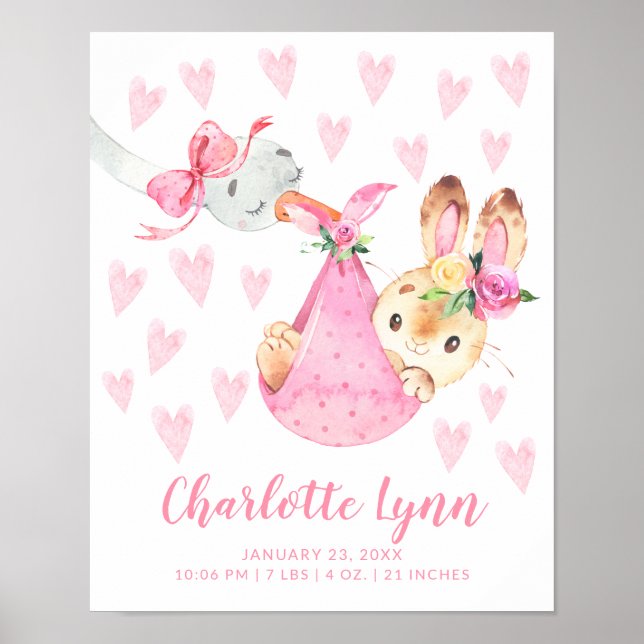 Speciella Delivery Stork Bunny Baby-födelsestattar Poster (Framsidan)