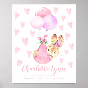 Speciella Delivery Stork Bunny Rabbit Baby Stats Poster