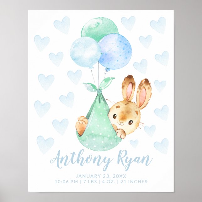 Speciella Delivery Stork Bunny Rabbit Baby Stats Poster (Framsidan)