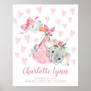 Speciella Delivery Stork Elephant Baby Birth Stats Poster