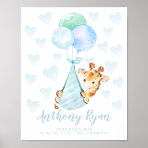 Speciella Delivery Stork Giraffe Baby Stats Poster