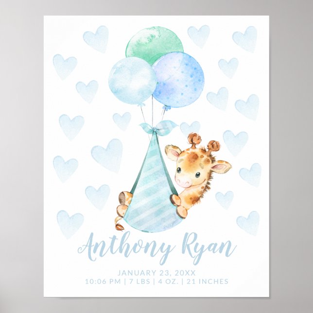 Speciella Delivery Stork Giraffe Baby Stats Poster (Framsidan)