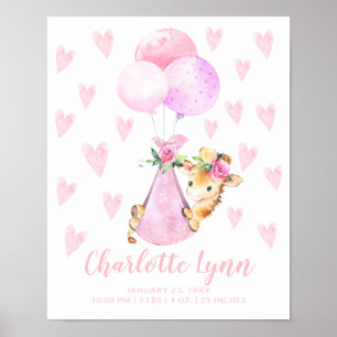 Speciella Delivery Stork Giraffe Baby Stats Poster