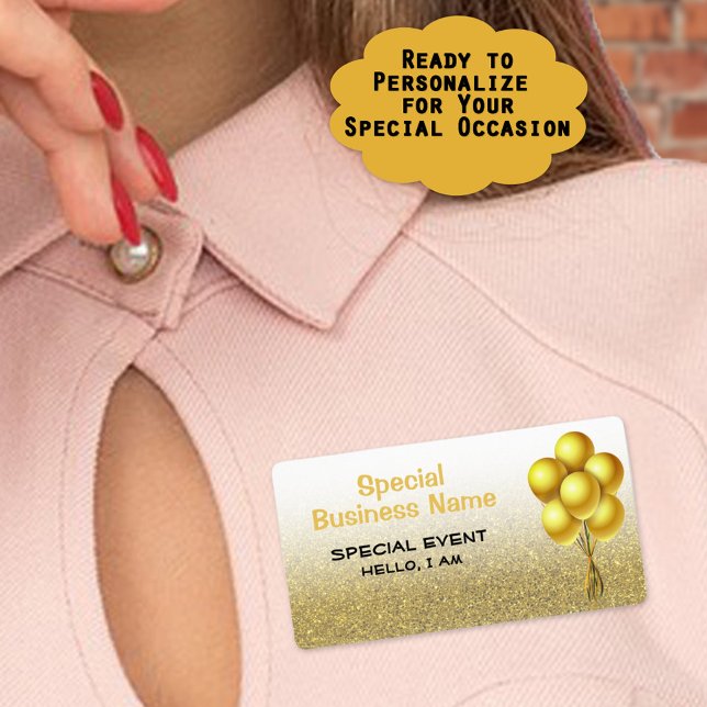 Speciella händelsebubblor Guld Glitter Namn bricka Fraktsedel (Add a name at the event to these custom paper label name tags  to helping guests remember people. )