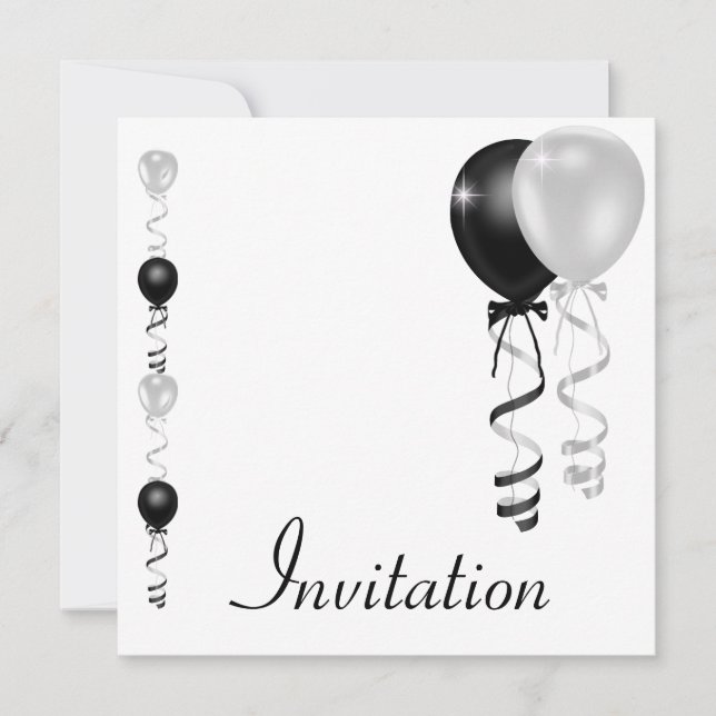 Speciella händelsen Black Silver White Balloons Inbjudningar (Framsida)