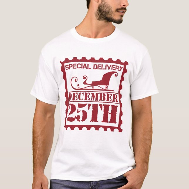 Speciella leveransen Frimärke i julklapp 25 decemb T Shirt (Framsida)