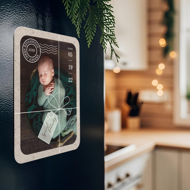 Speciella leveranspunktsskifte Baby födelsetal och Magnet (Special Delivery Parcel Baby Birth Stats & Photo Magnet)