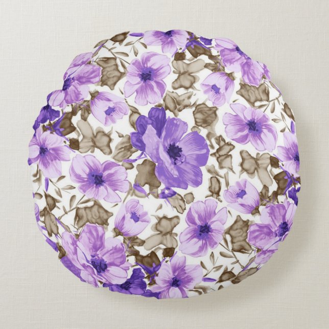 Speciella Lila blommor Rund Kudde (Framsidan)