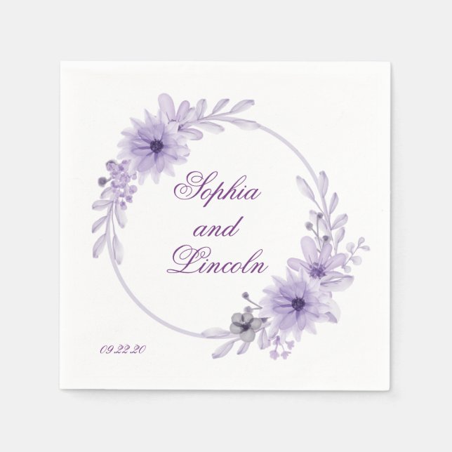 Speciella Lila Bröllop Blommigt Pappersservett (Framsidan)