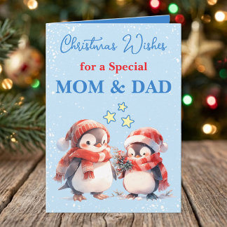 Speciella Mamma & Pappa pingviner blå jul Helgkort