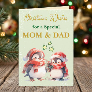 Speciella Mamma & Pappa pingviner grön jul Helgkort