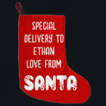 Speciella Namn från Santa White Red Liten Julstrumpa<br><div class="desc">Speciell Namn från Santa White Red. Ditt barns egen personliga lagring från tomten själv! Tomten är i ett skript med stjärnmotiv och resten av texten du kan anpassa med ditt barns namn.</div>