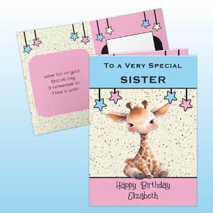 Speciella Sister giraffe-barnens blå födelsedag Kort